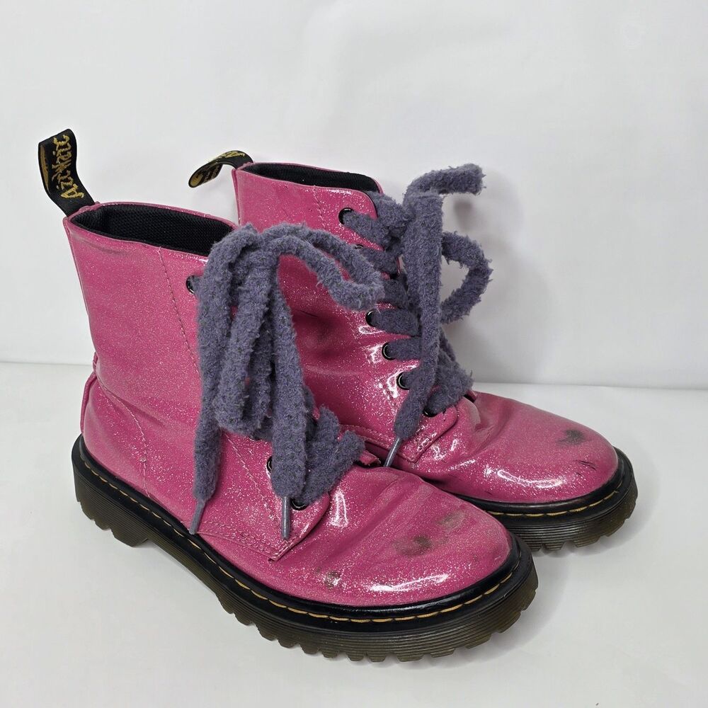 Dr Martens Luana Womens Patent Leather Hot Glitter Pink Boots Size 7